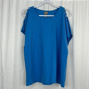 Chico’s New Peek-A-Boo Short Sleeve Cotton Top In Laguna Blue